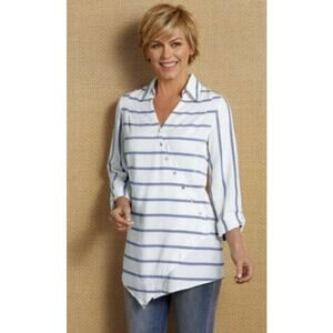 SOFT SURROUNDINGS Asymmetrical Washed Tencel Tunic Top Striped‎ 2AH51 Size Small